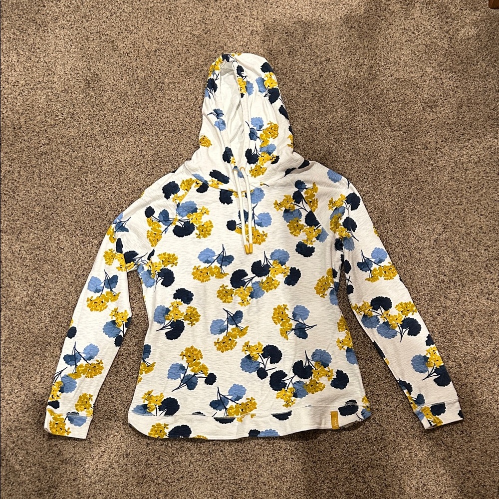 Joules White Hoodie with Blue and Yellow Floral Design